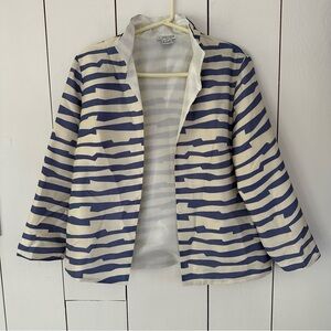 VTG Grace Chuang New York Striped Open Jacket Sz S Navy White Coastal